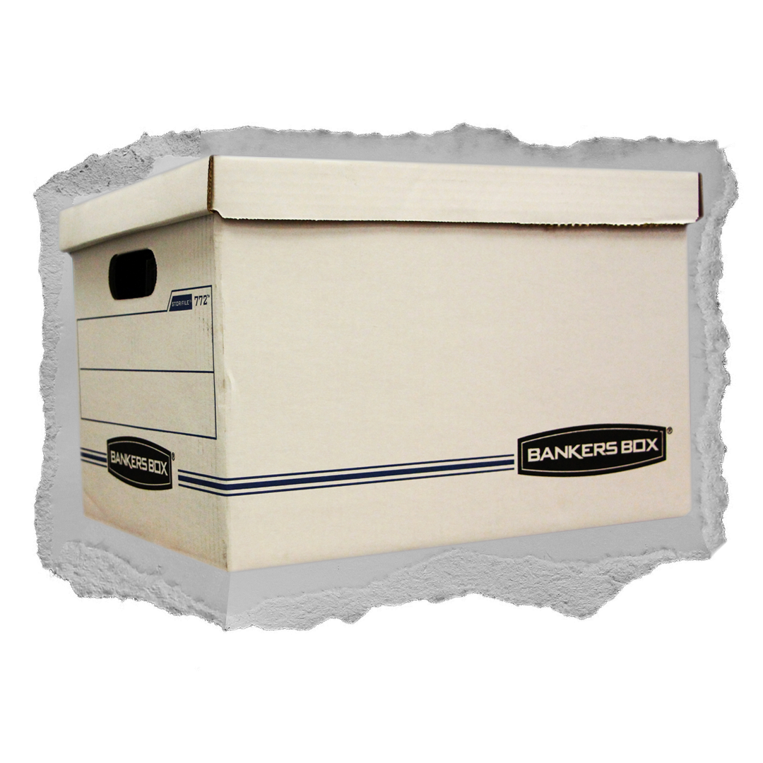 Bankers box on torn paper