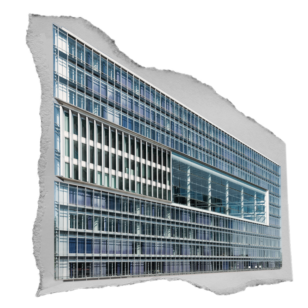 Office building on torn paper