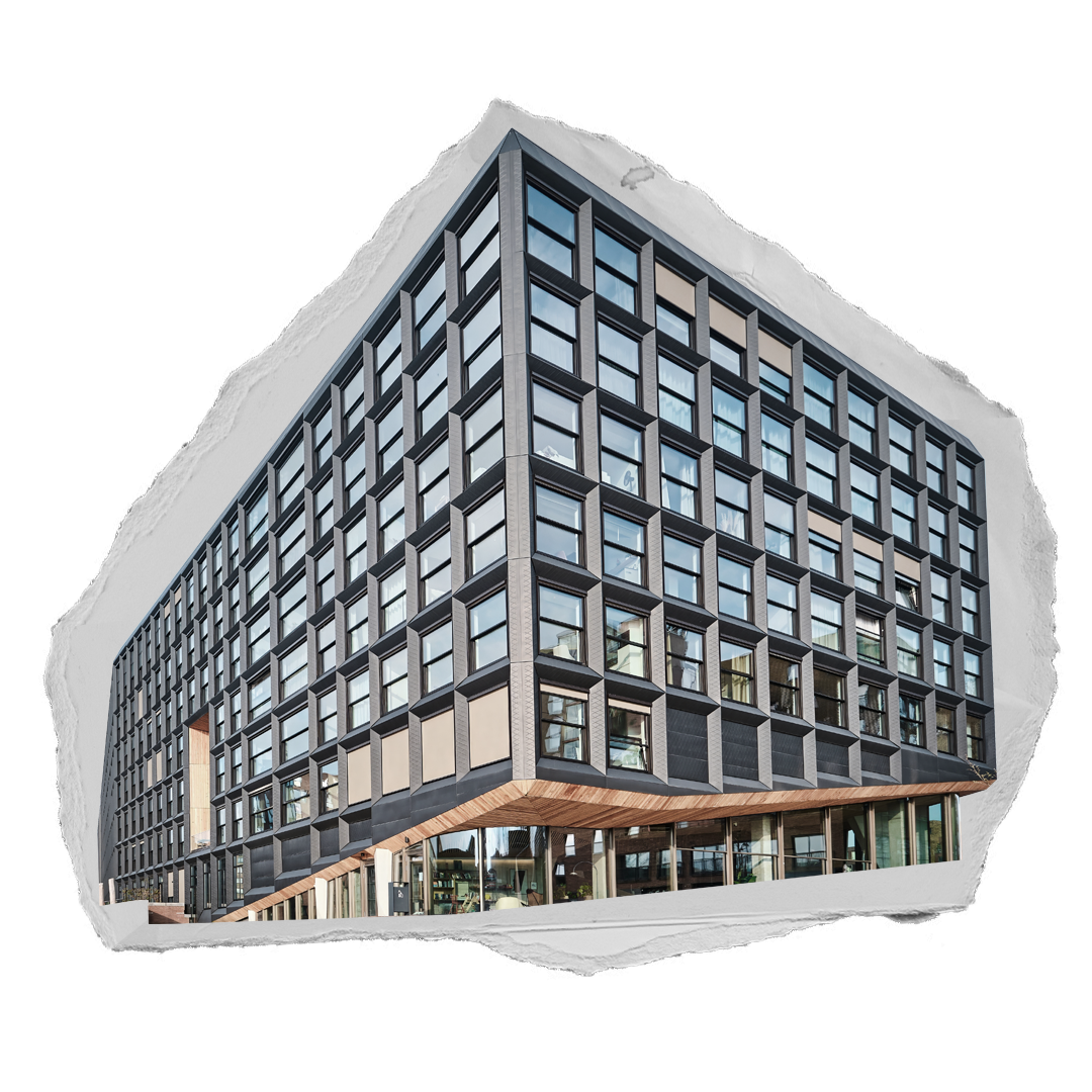 Office building on torn paper