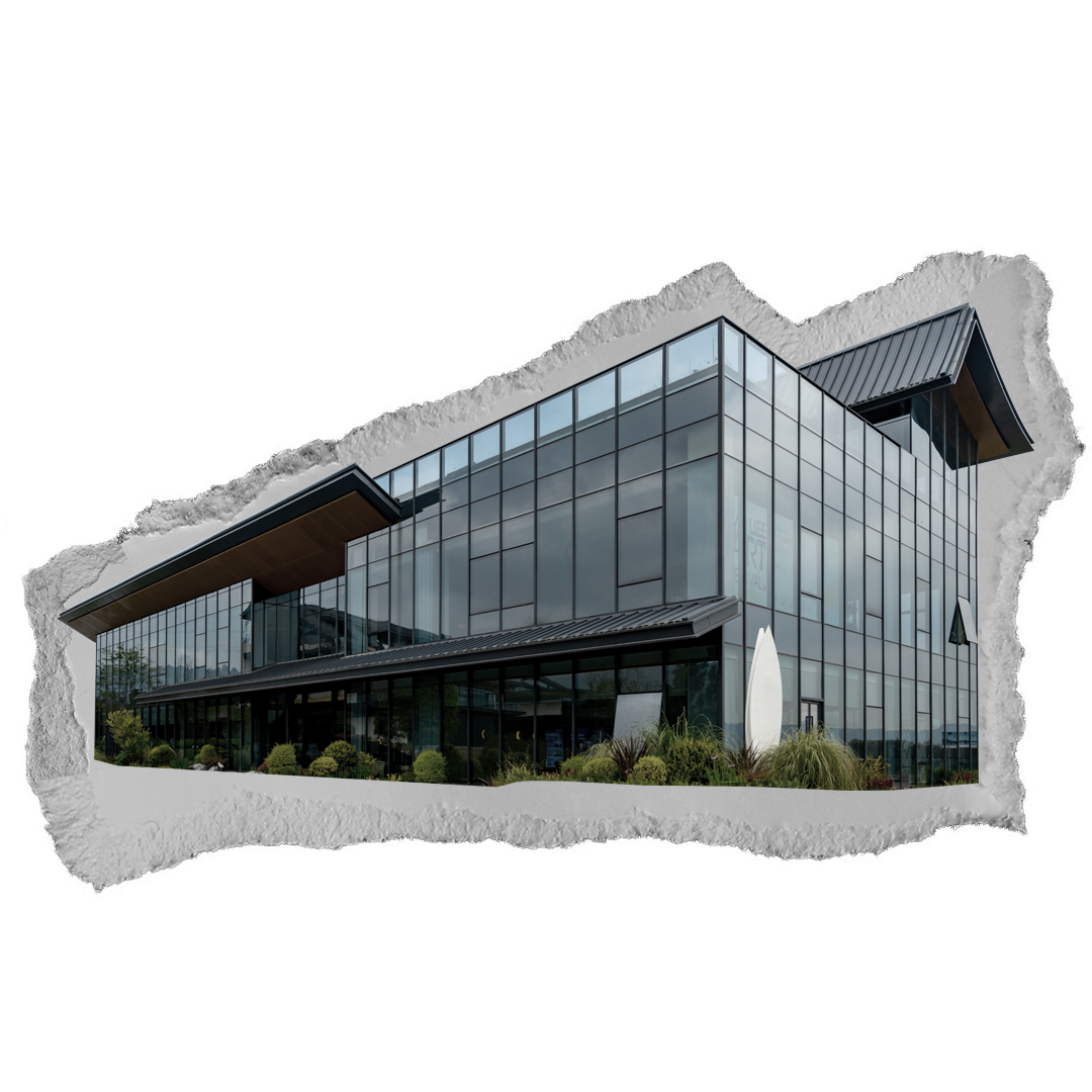 Office building on torn paper