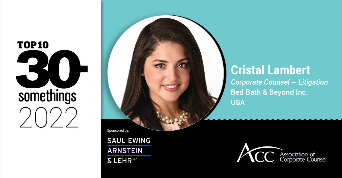 Cristal Lambert Top 30s art, photo, job info., sponsor, Saul Ewing Arnstein & Lehr