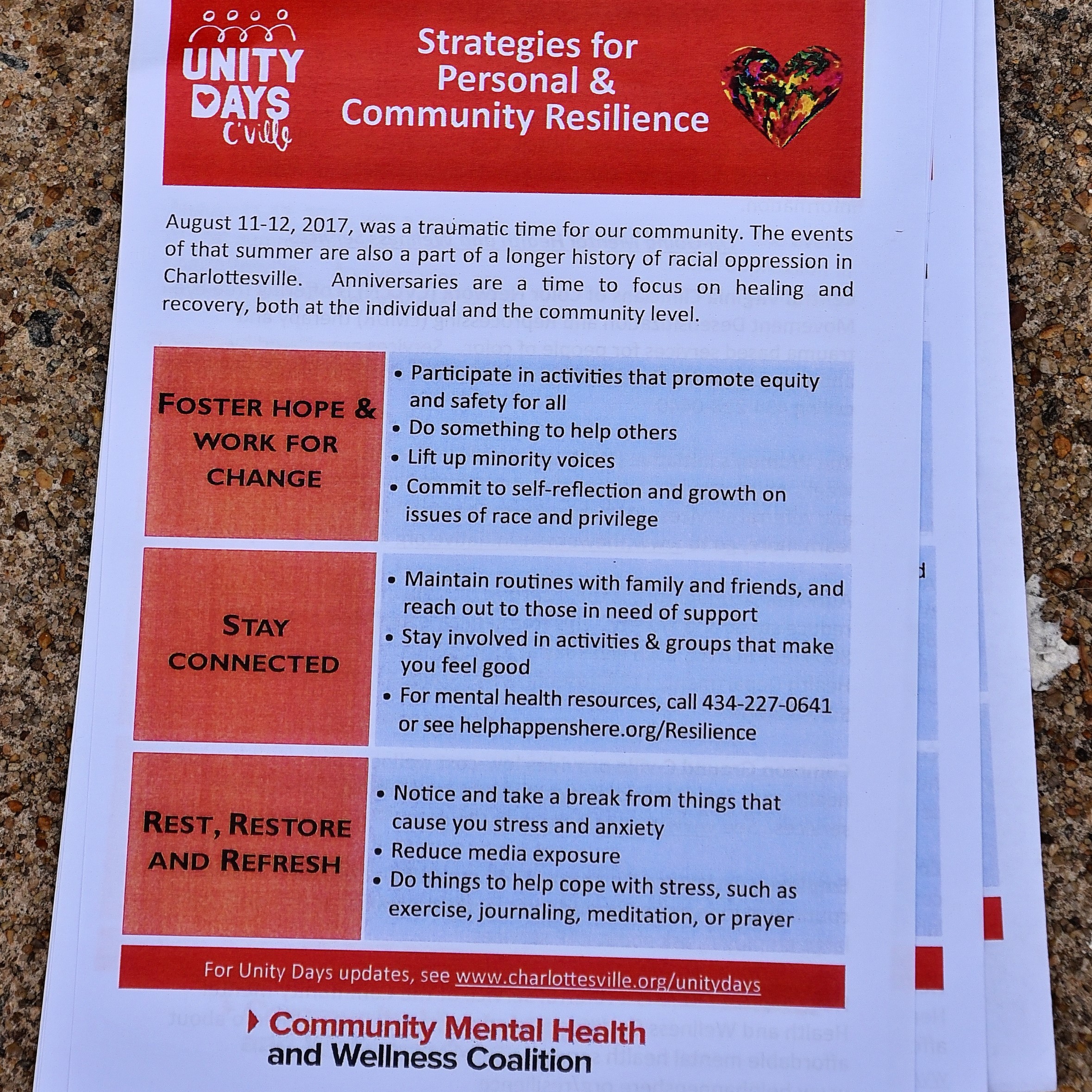 Photo of flier: Strategies for Personal & Community Resilience.