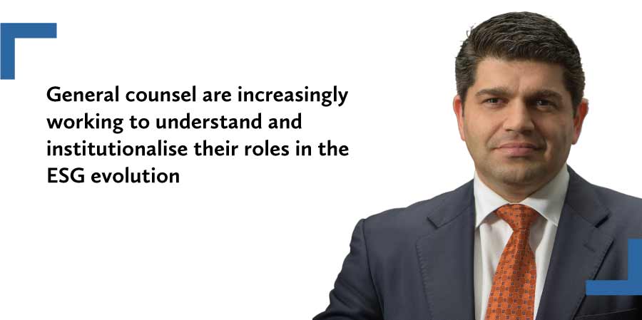 Photo of Mike Madden with quote" "General counsel are increasingly working to understand and institutionalise their roles in the ESG evolution."