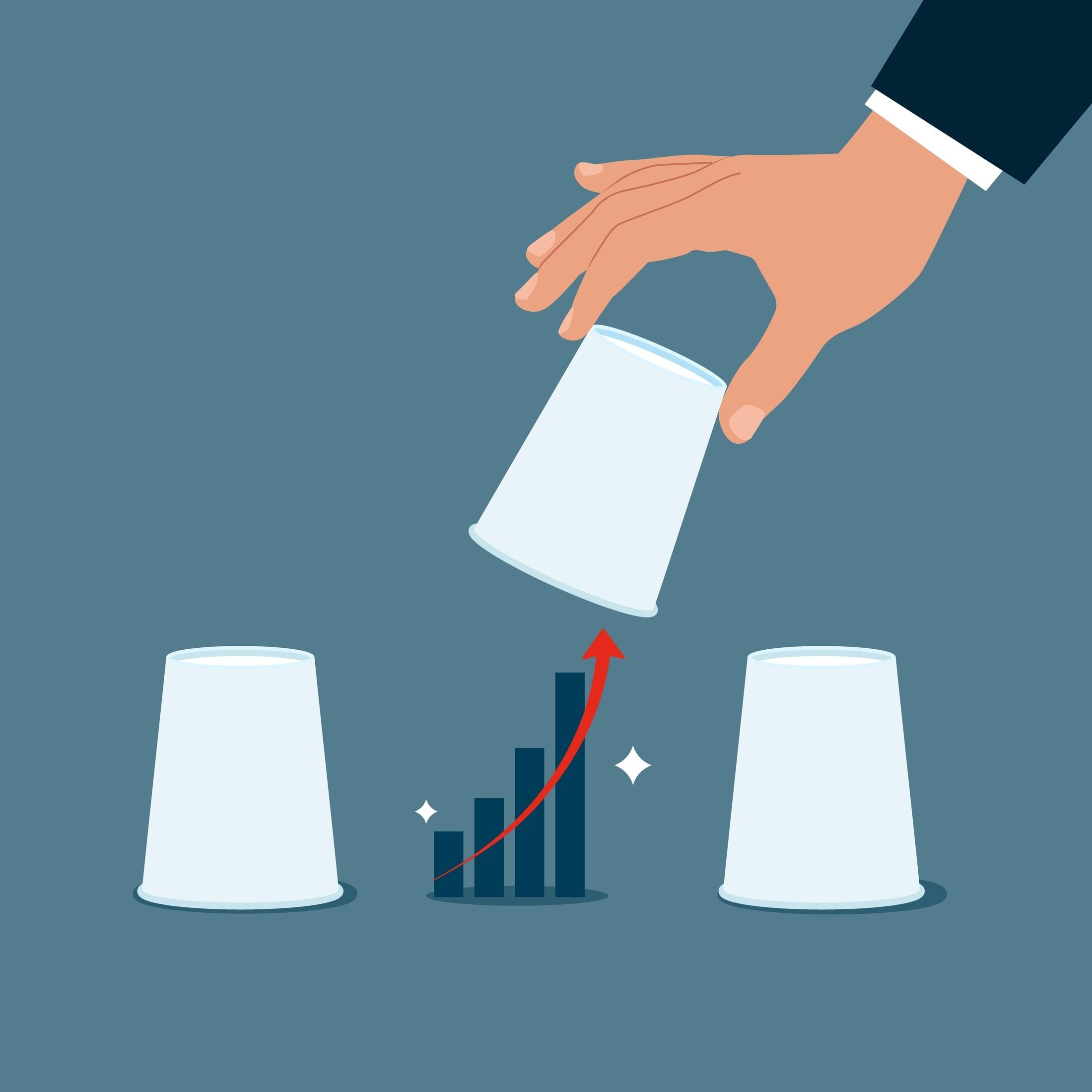 Shell game and business graph.
