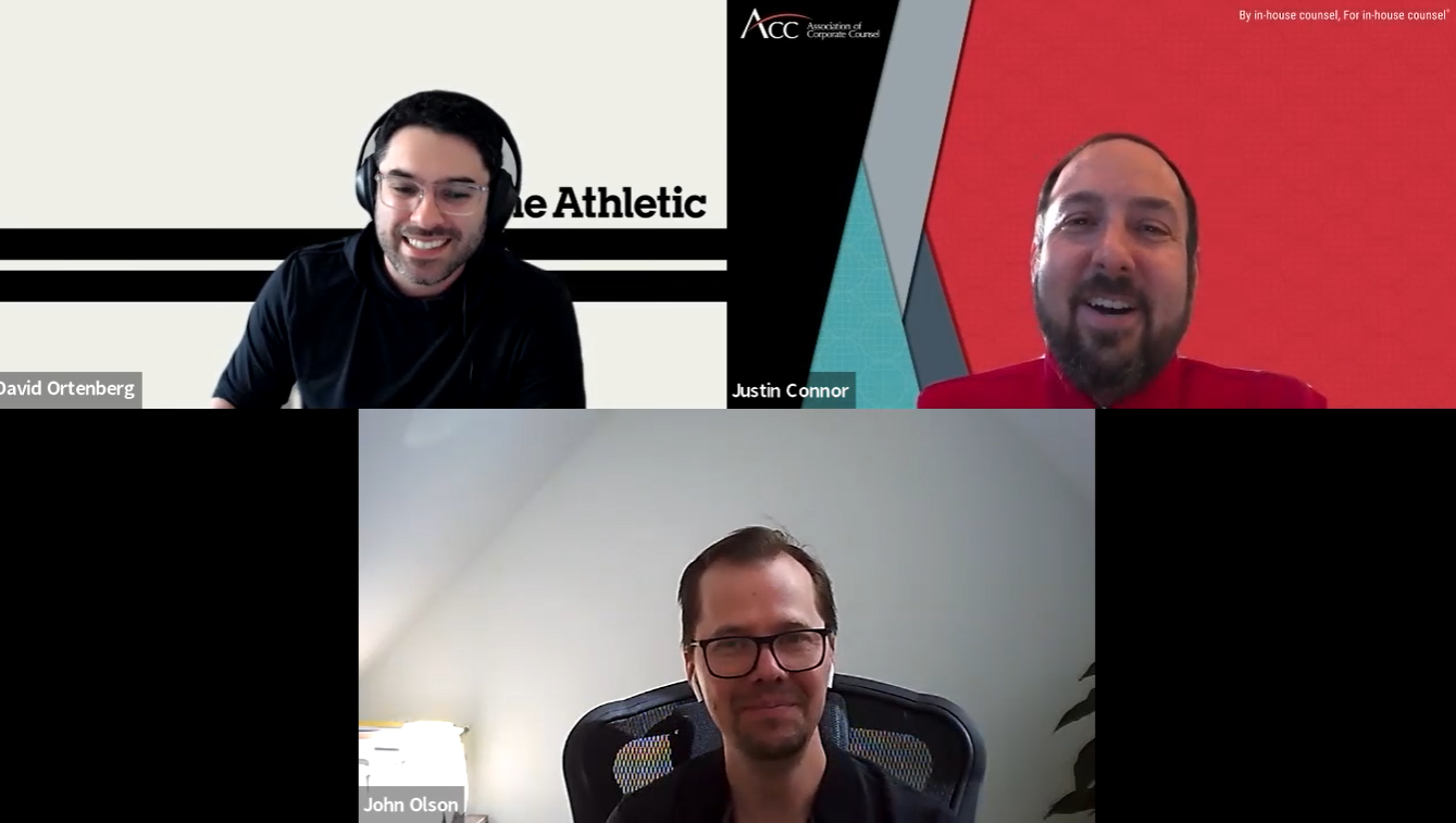 David Ortenberg, GC, The Athletic, and John Olson, Gunderson partner and M&A specialist,
in a recent video interview by the ACC's Justin Connor.