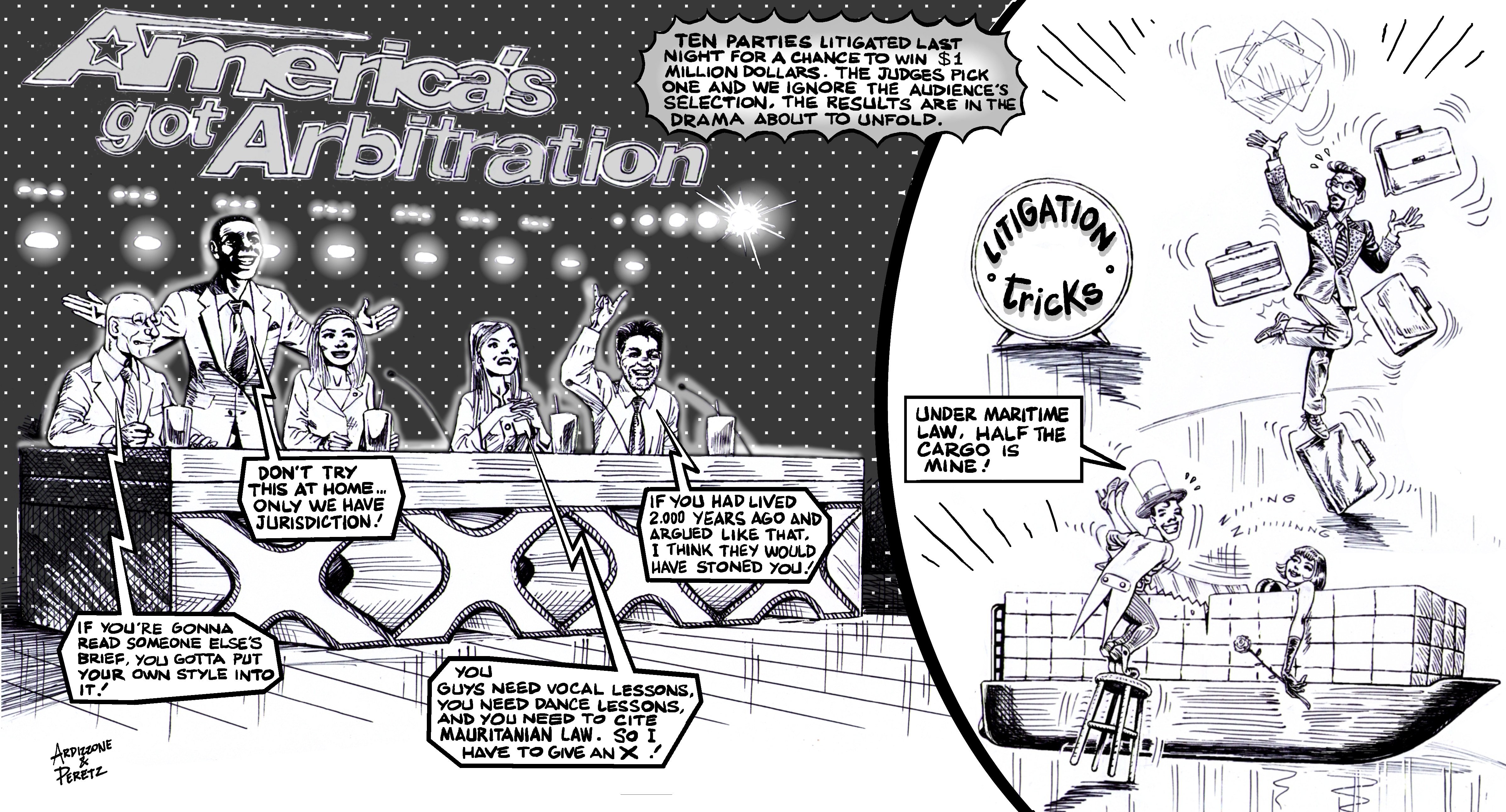 America's Got Arbitration satirical cartoon.