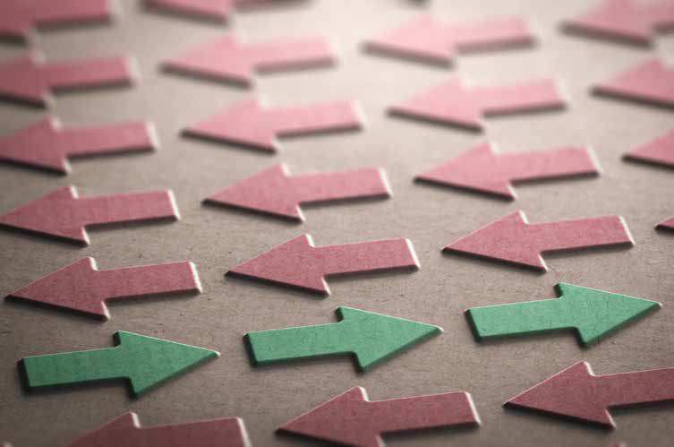 a few green arrows pointed right while many red arrows are pointed left