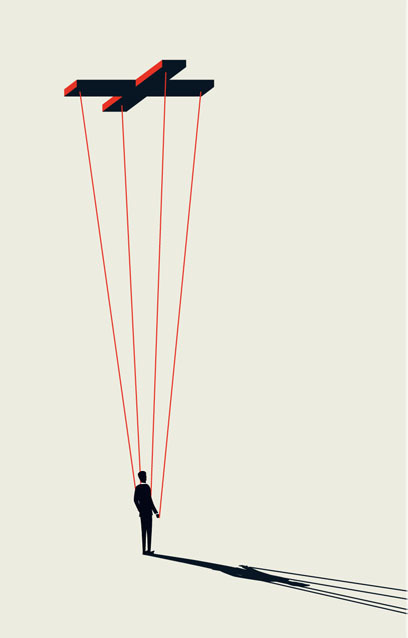 A person with puppet strings attached to them