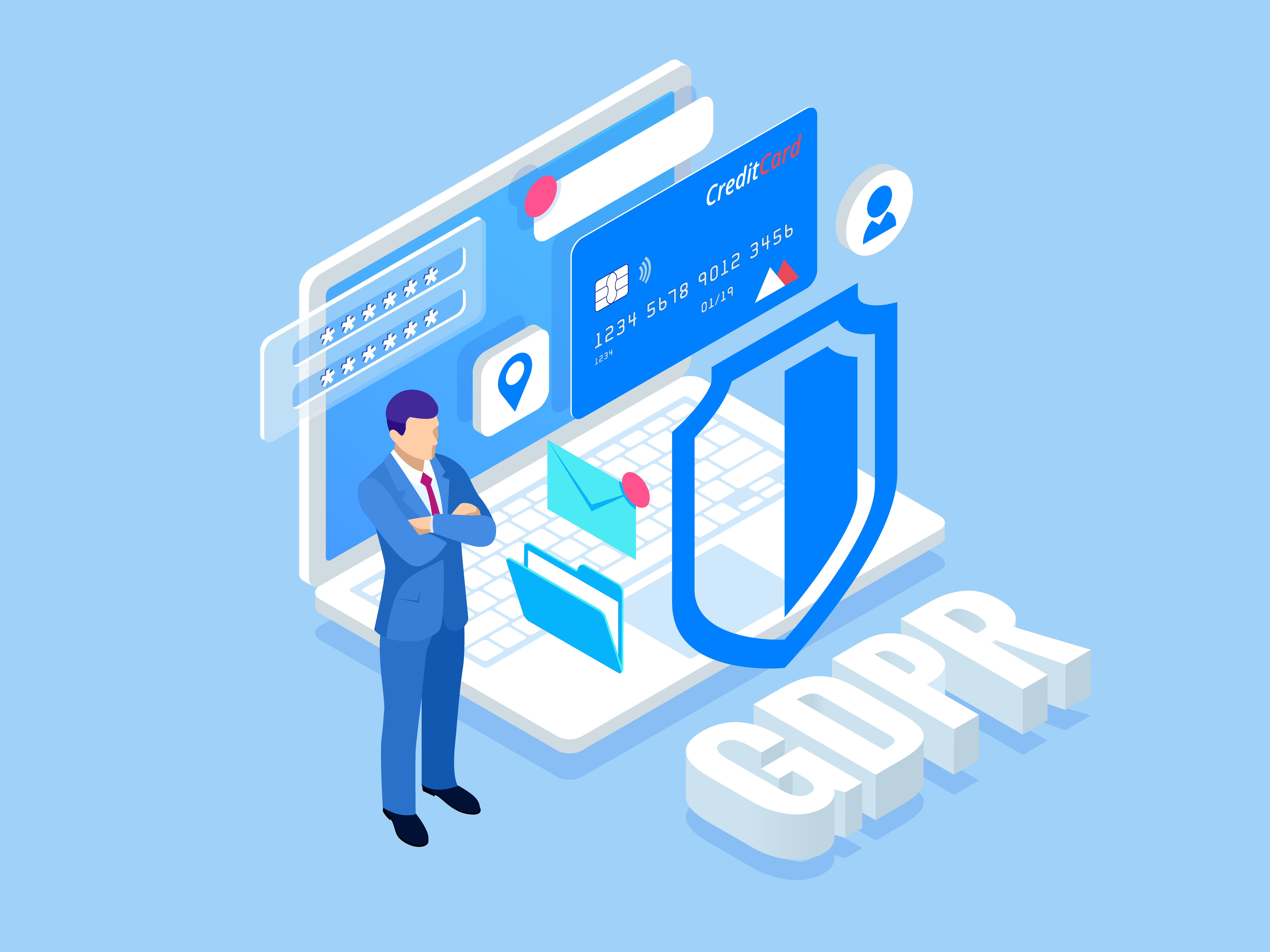 Businessman standing by general data protection regulation GDPR concept.