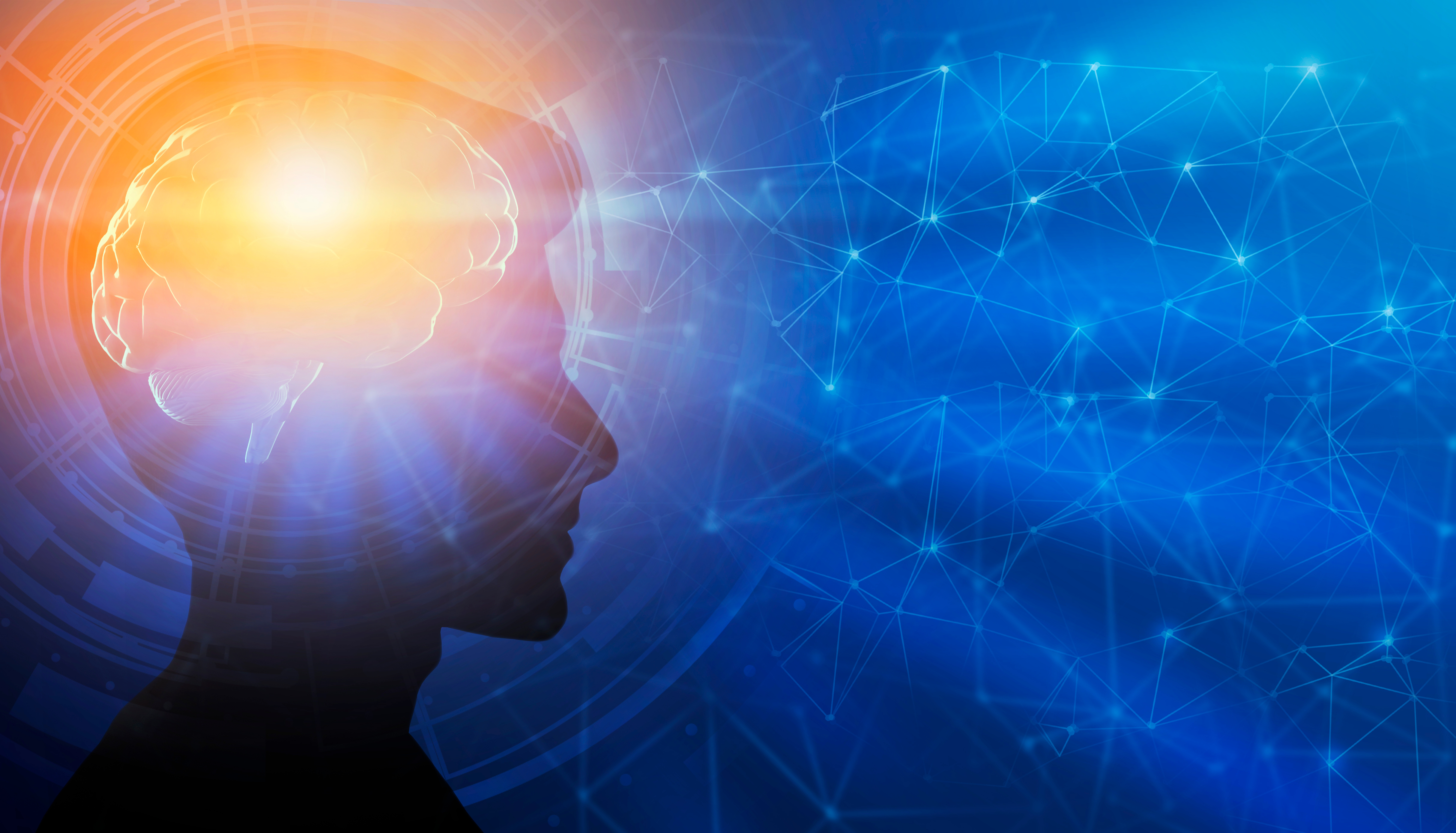 Male with illuminated brain.