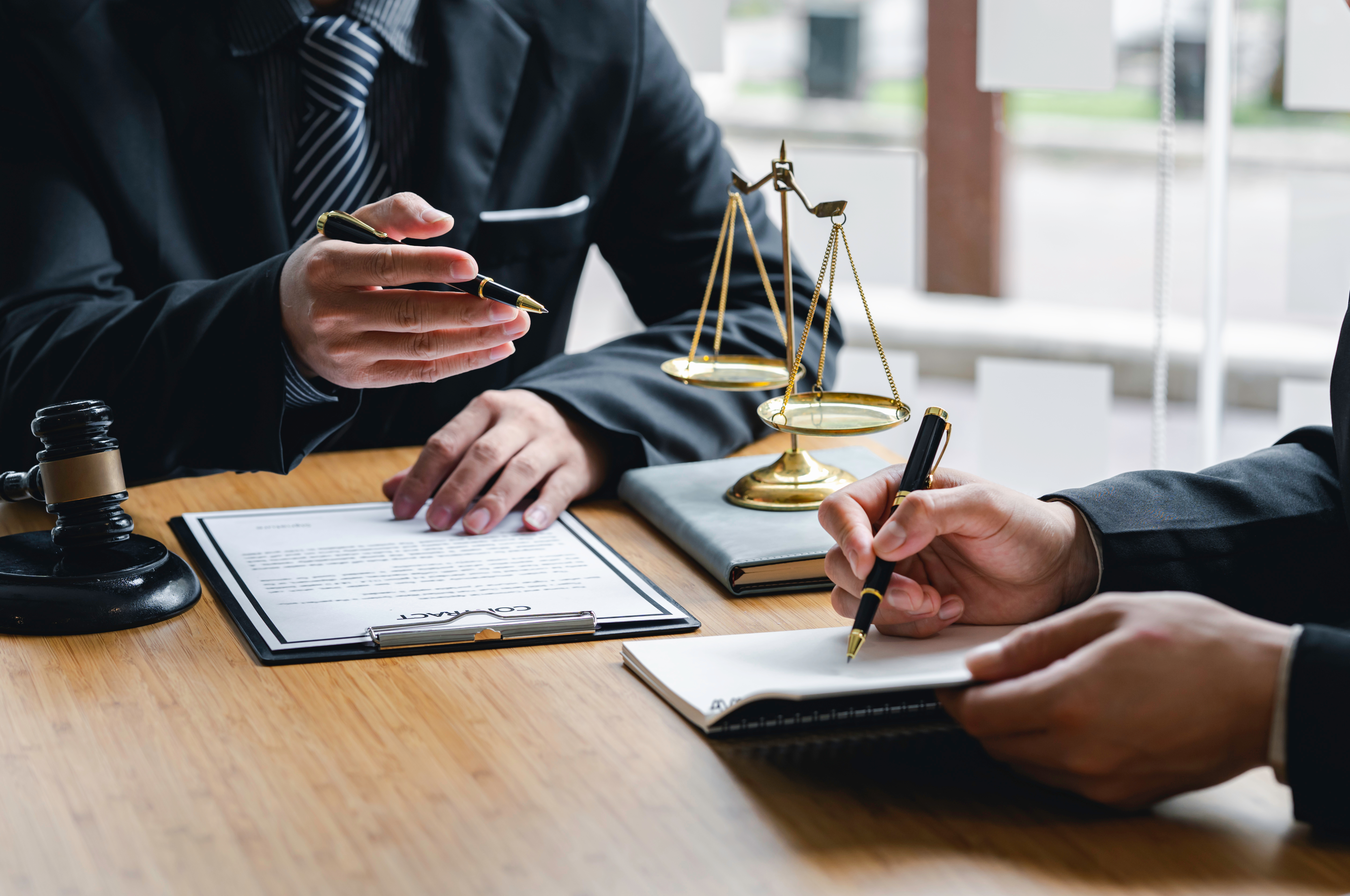 Two businessmen reviewing contract.