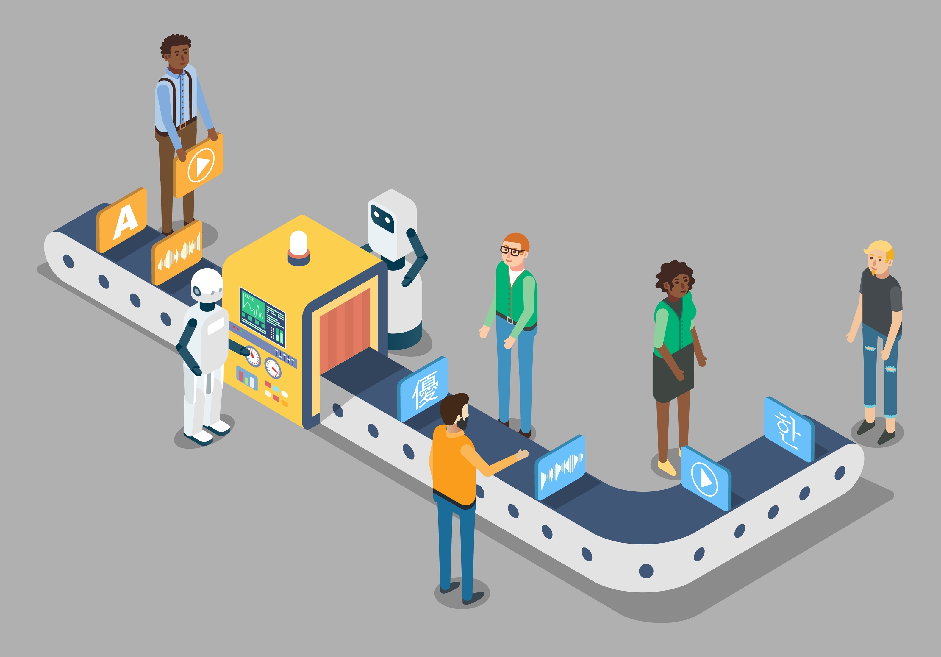 AI machines translating content from one foreign language to another.