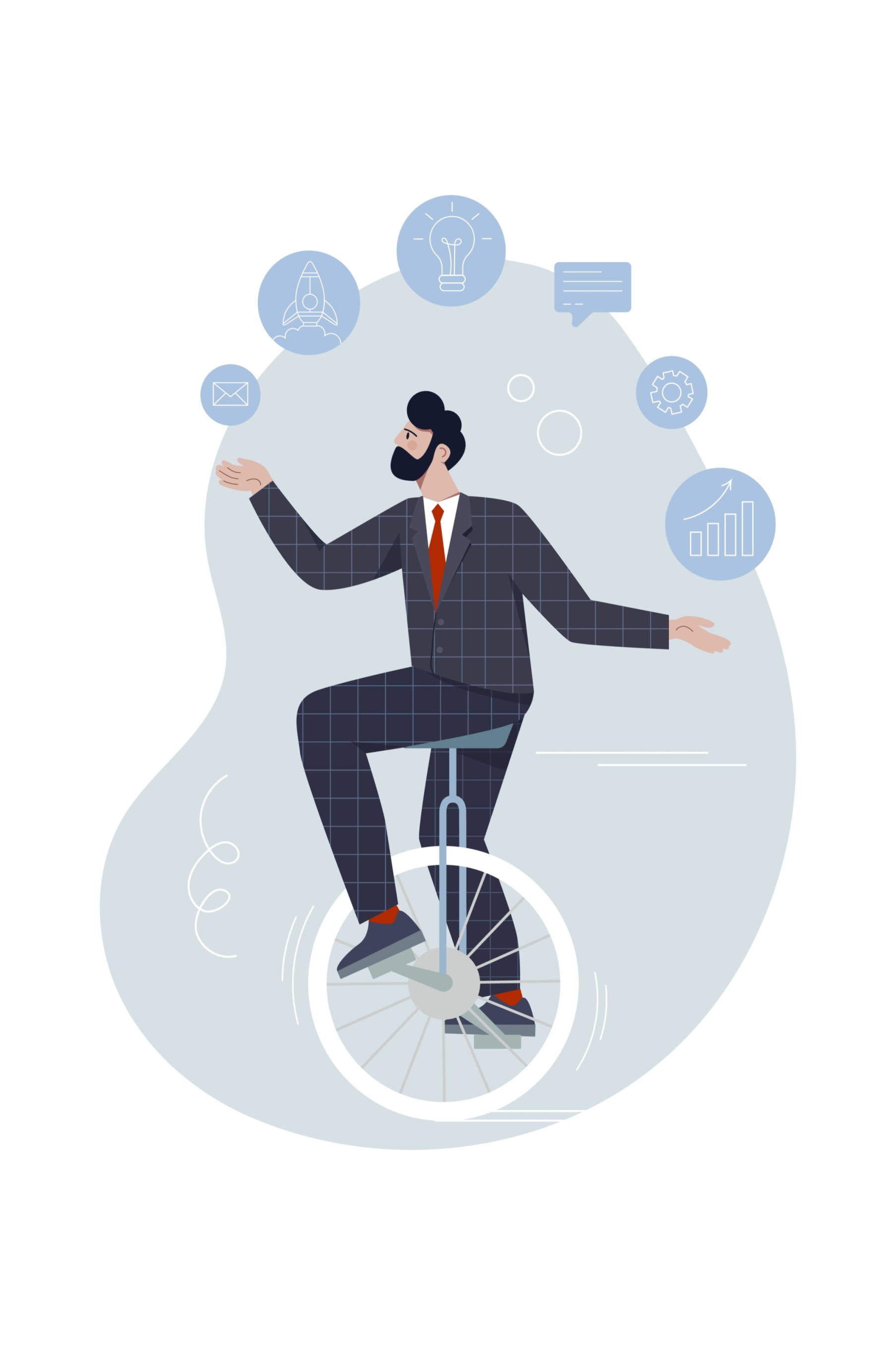 Businessman juggling multiple things.