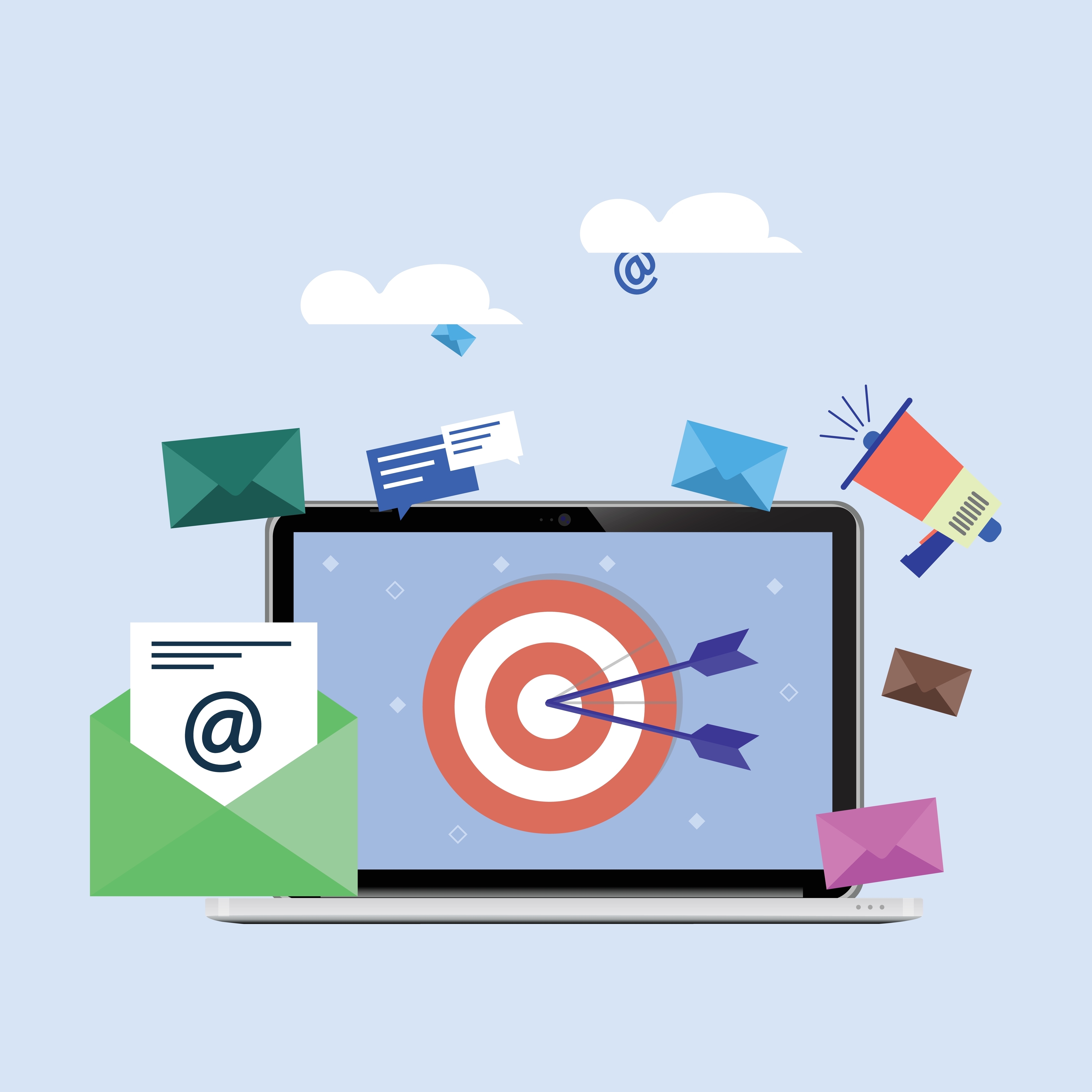 Notifications surrounding computer screen with target on it.