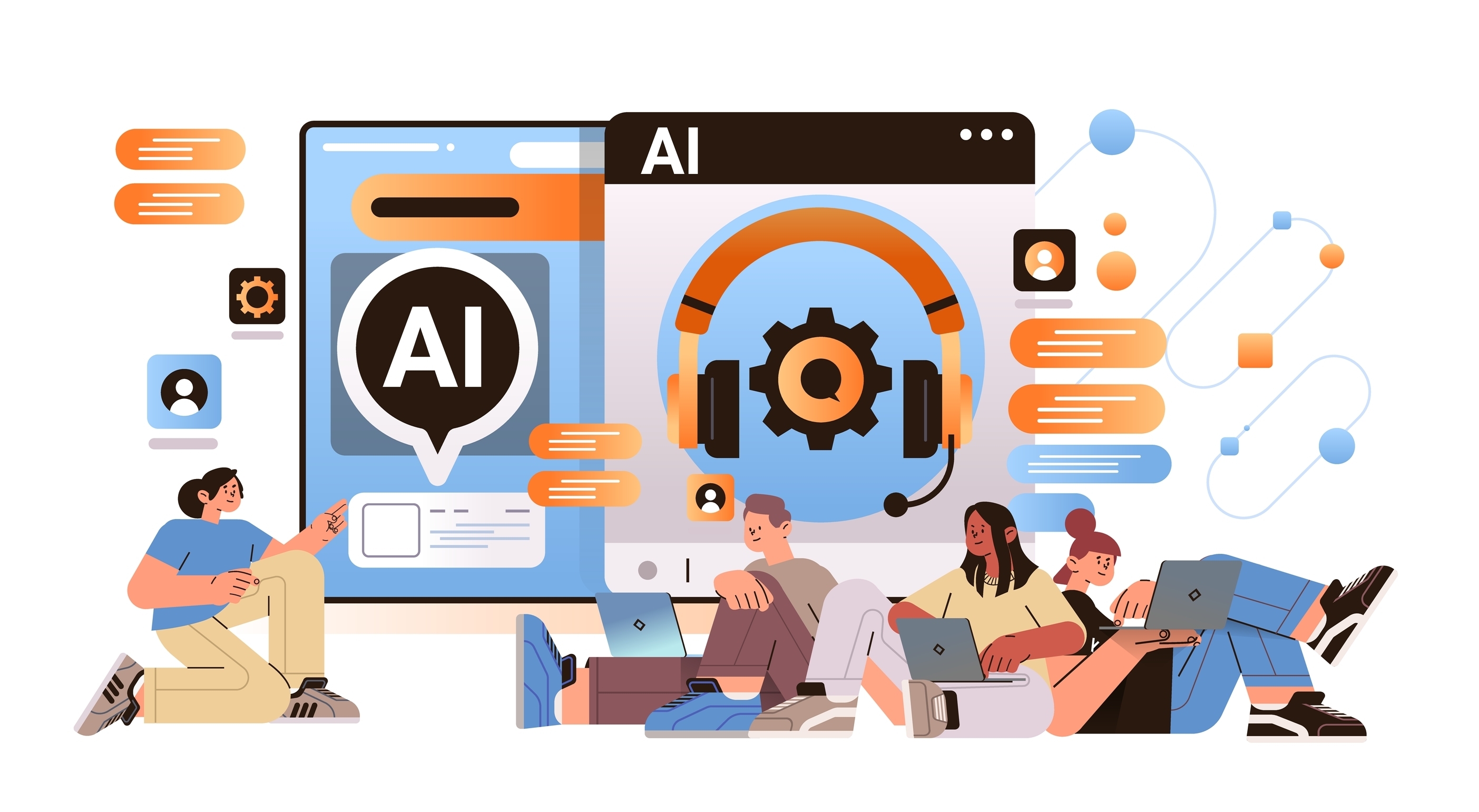 Team member guiding team on how to use AI app.