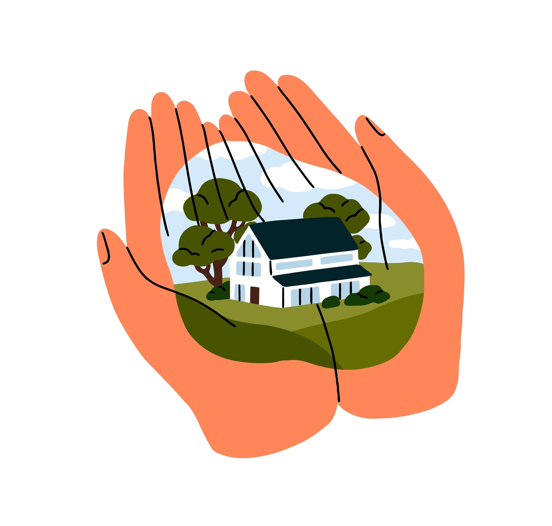 Sweet home in hands, memory concept.