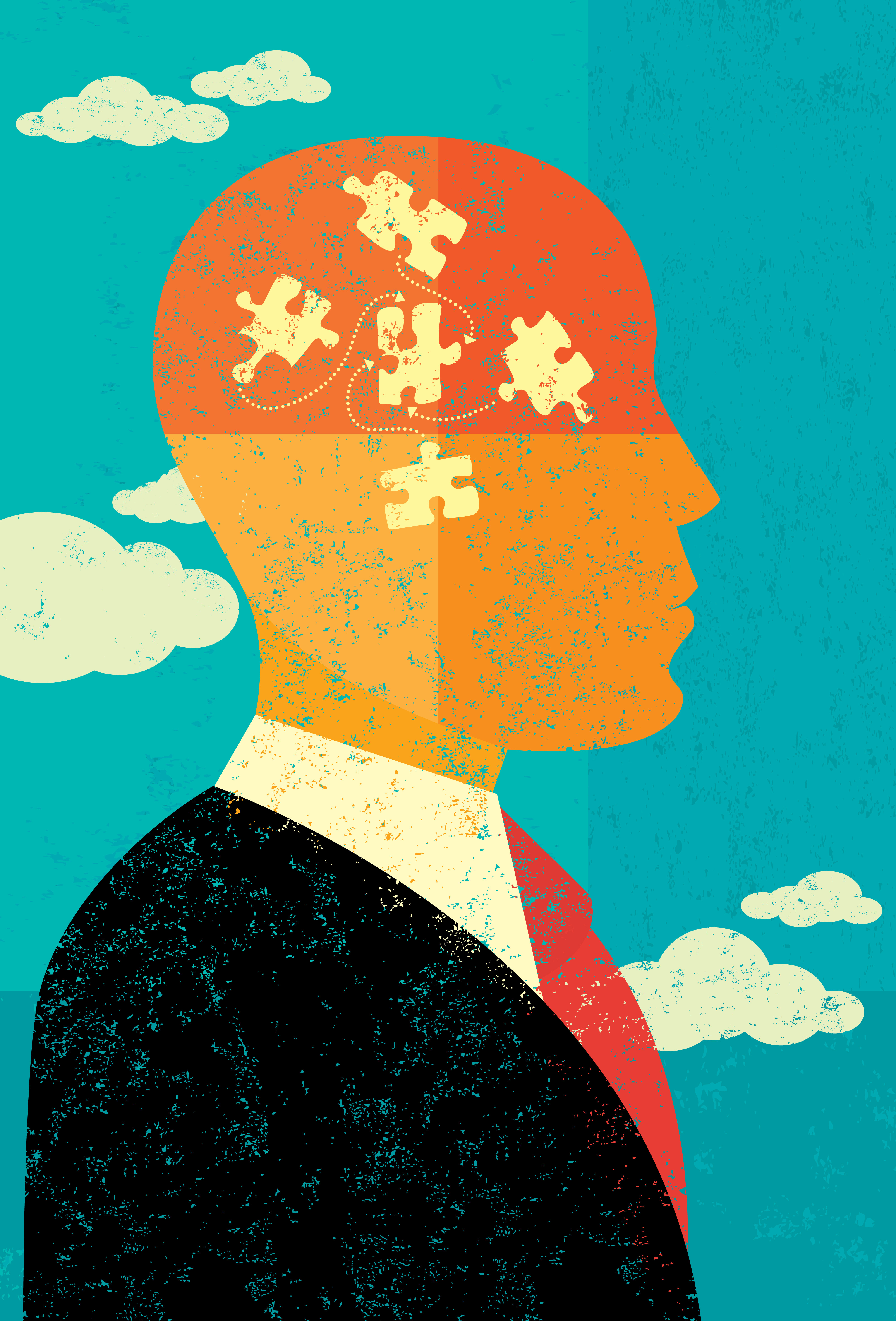 Problem solver businessman putting the puzzle pieces together to find the solution.