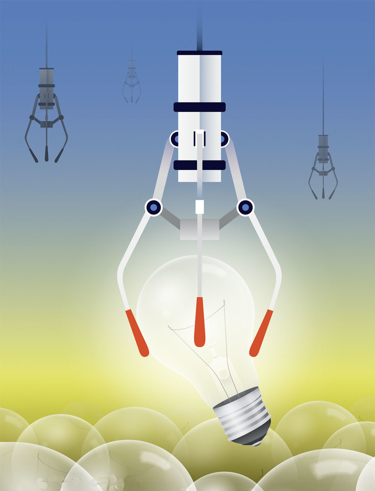 Claw machine picking up a lightbulb