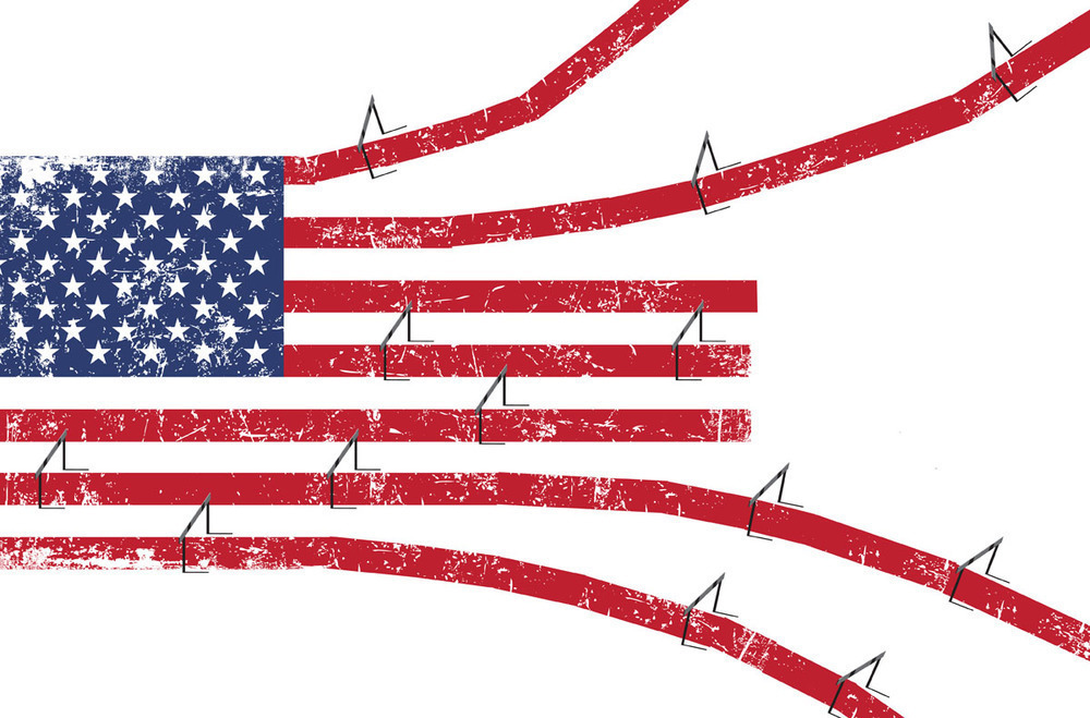 hurdles placed over the stripes in the american flag