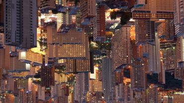 A city flipped upside down