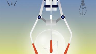 Claw machine picking up a lightbulb