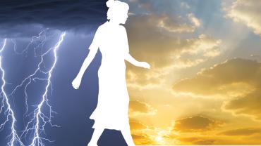 Silhouette of women between storm and sun