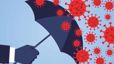 an umbrella blocking several virus cells