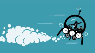 Businessman in time machine