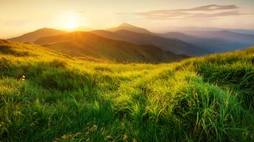 Sunset over mountain range