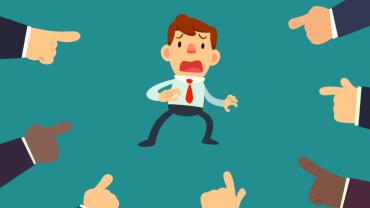 cartoon man surrounded by pointing fingers