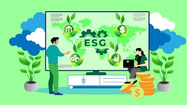 Illustration of business colleagues discussing ESG