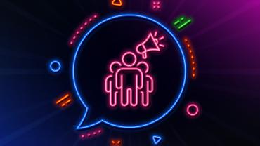 illustration with bubble like for comics' speaking with figures inside an horn with marks like blaring