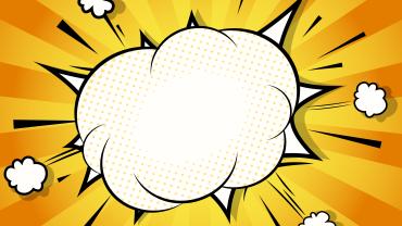 cartoon-type illustration, cloud covering sun with clouds around but bright rays of sun dominating