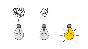 Row of lightbulbs with decreasingly knotted wires. 