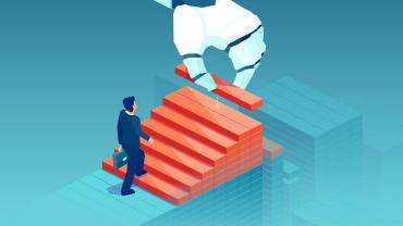 AI hand assisting lawyer in his career journey. 