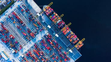 Shipping containers and a freight ship