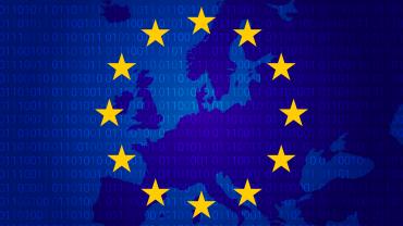 EU flag with binary code and a map of Europe