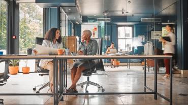 Workers in a modern workplace