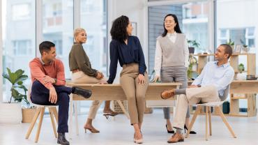 Modern workplace with workers