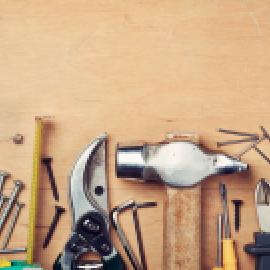 Hardware tools on a table
