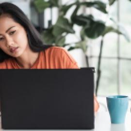 Stressed woman on video call