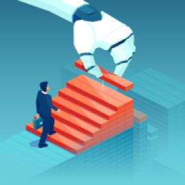 AI hand assisting lawyer in his career journey. 