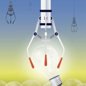 Claw machine picking up a lightbulb