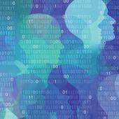 Silhouettes of heads and binary numbers 