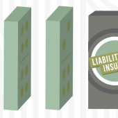 a block labeled liability insurance stopping a row of dominos from falling