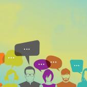 several people with speech bubbles above their heads