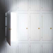 one open door surrounded by many closed doors