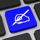 custom keyboard with button featuring hand holding a pencil