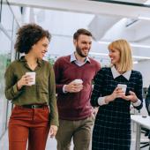 Coworkers chatting in the office