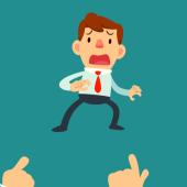 cartoon man surrounded by pointing fingers